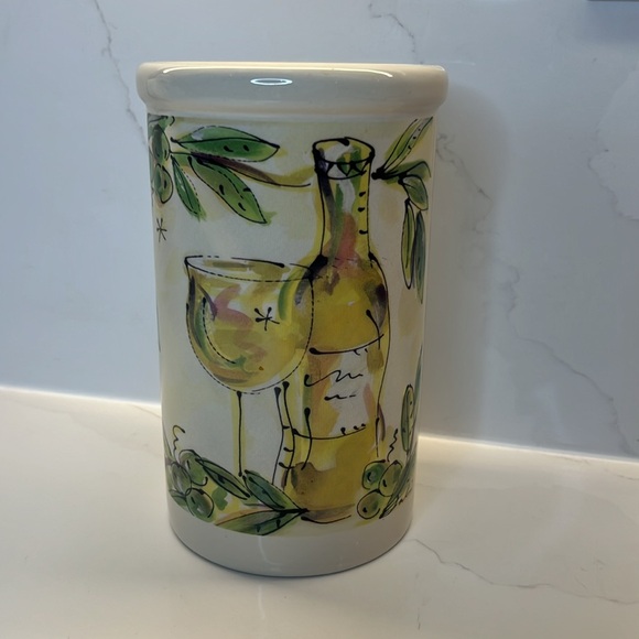 Wine Chiller Classic Ceramics 2003 Utensil Holder w/painted Wine bottle & glass - Picture 3 of 9